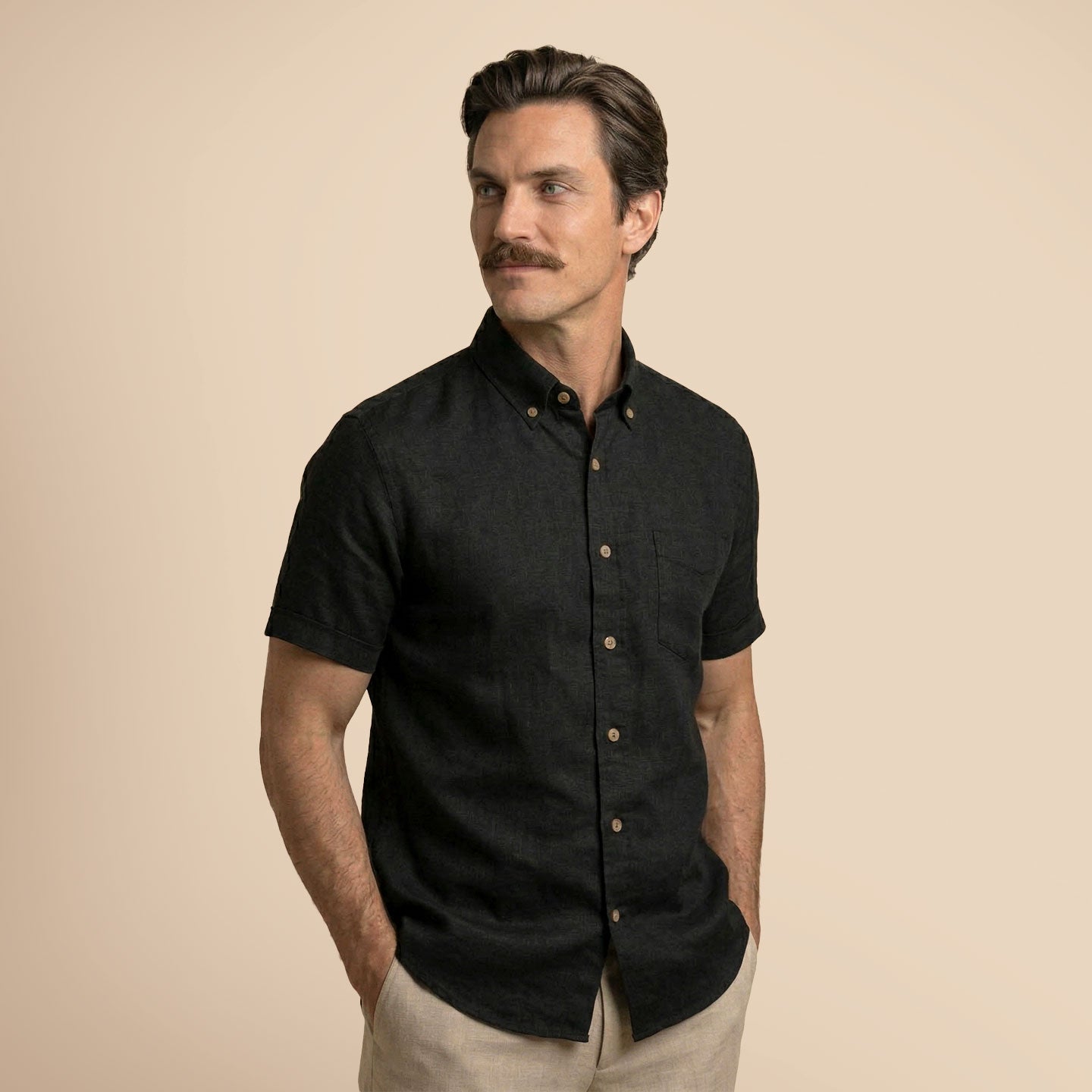 Breeze Linen Half Sleeves Shirt In Raven