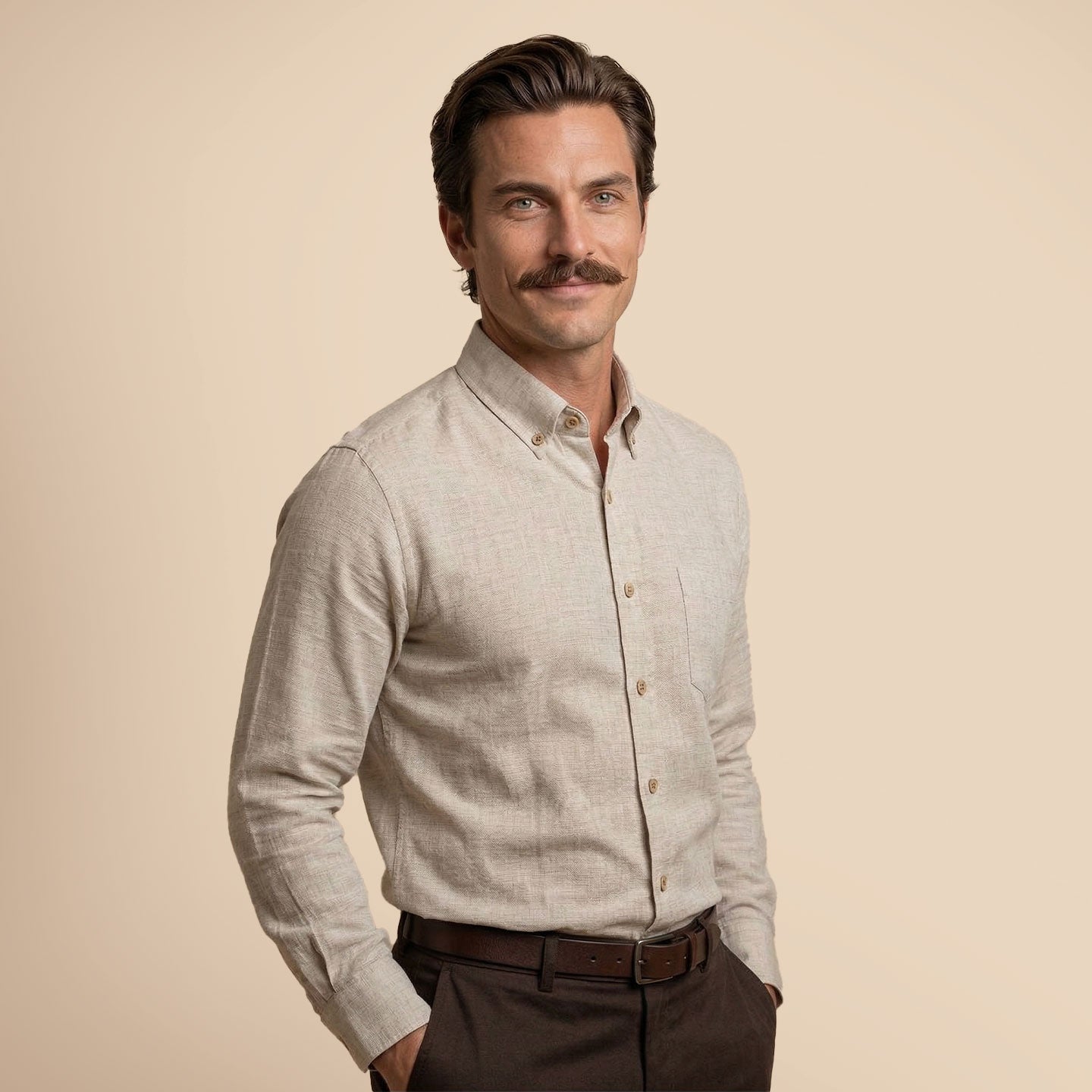 Breeze Linen Full Sleeves Shirt In Mushroom