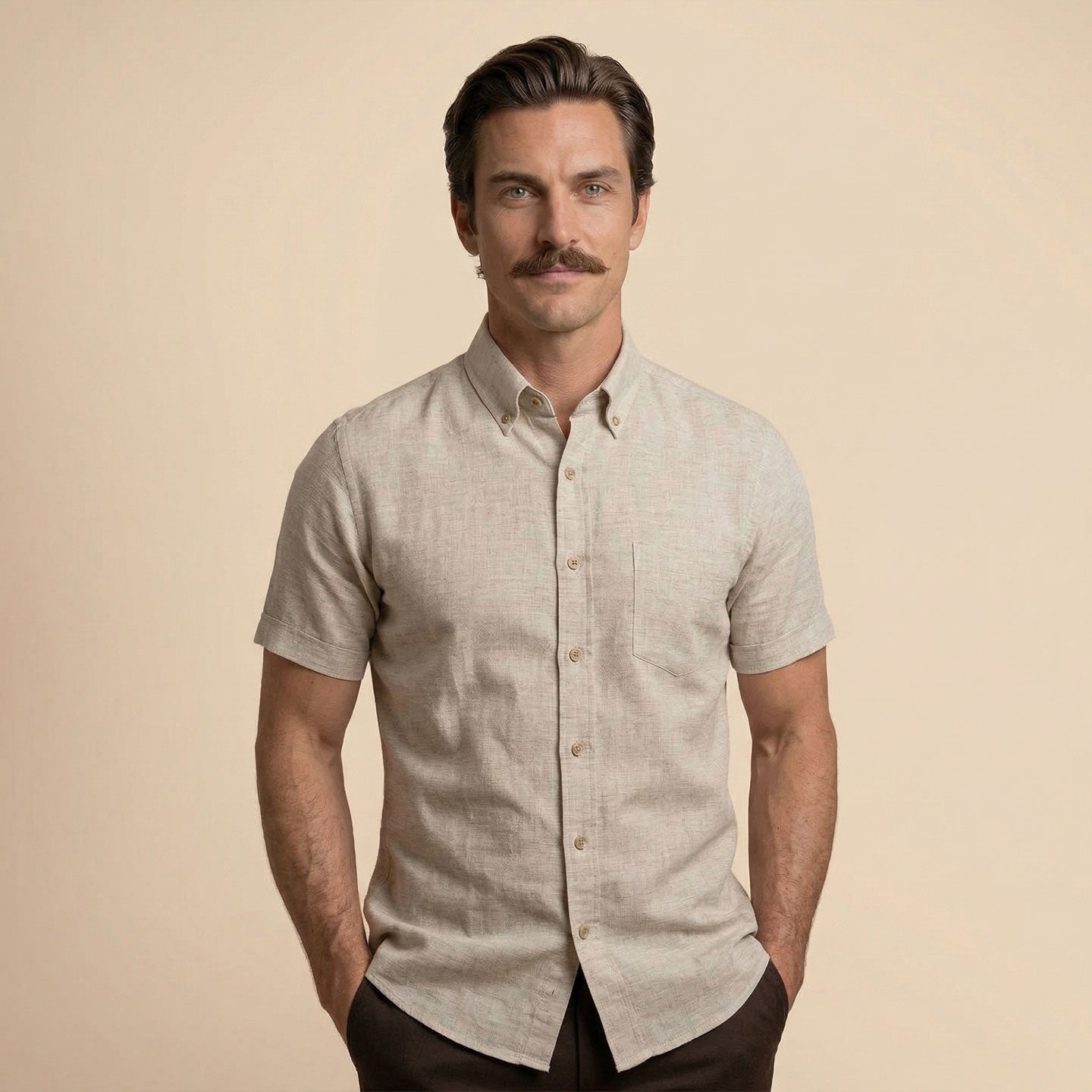 Breeze Linen Half Sleeves Shirt In Sand