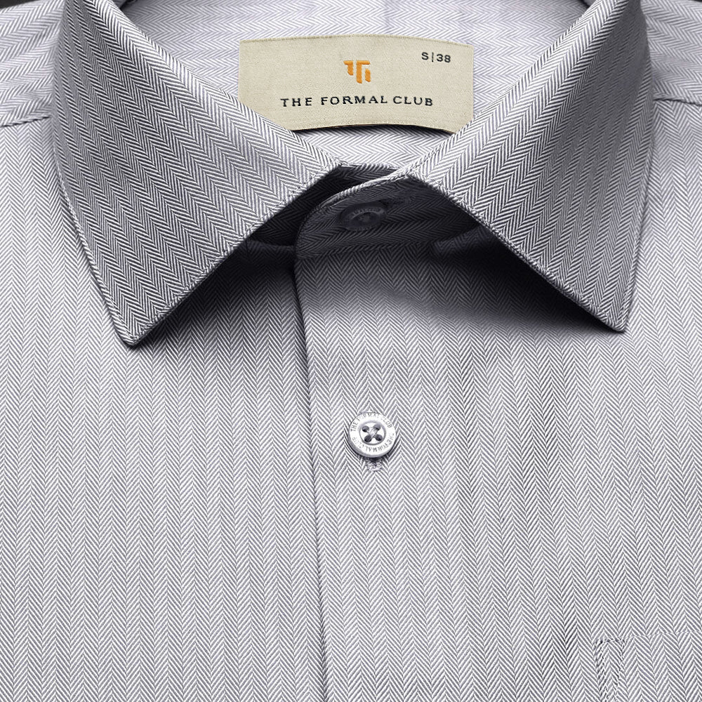 Imperial Herringbone 2 Ply Giza Shirt In Silver Grey