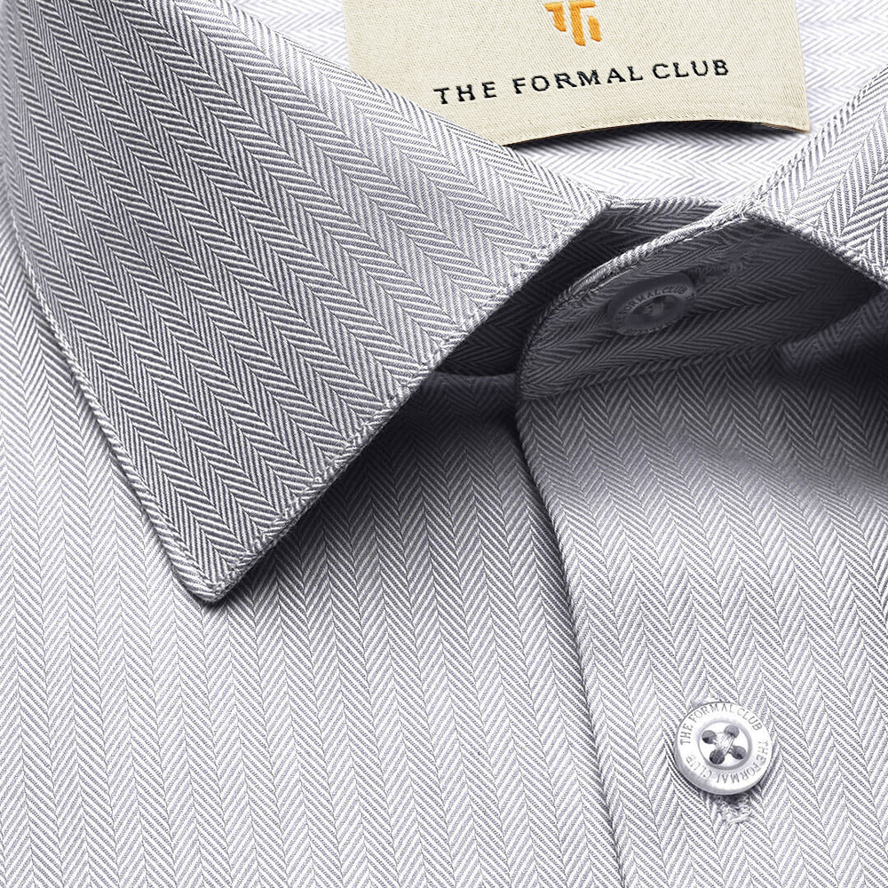 Imperial Herringbone 2 Ply Giza Shirt In Silver Grey