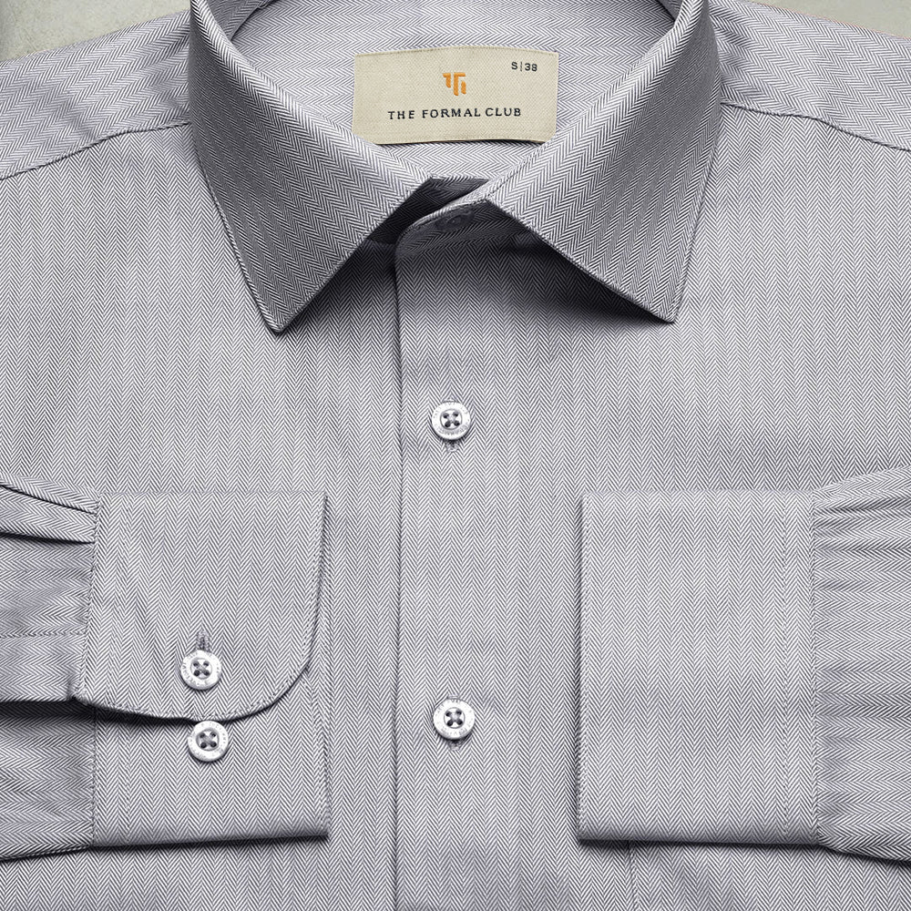 Imperial Herringbone 2 Ply Giza Shirt In Silver Grey