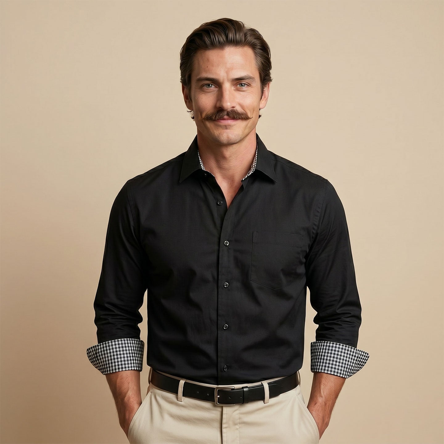 Vintage Black Shirt with Houndstooth