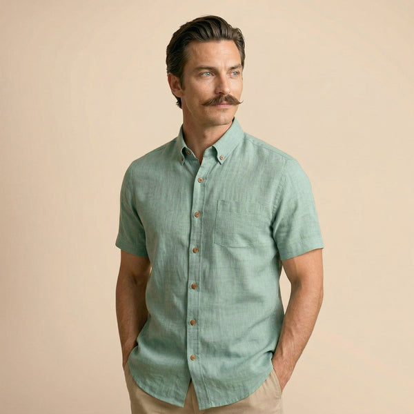 Breeze Linen Half Sleeves Shirt In Watercress