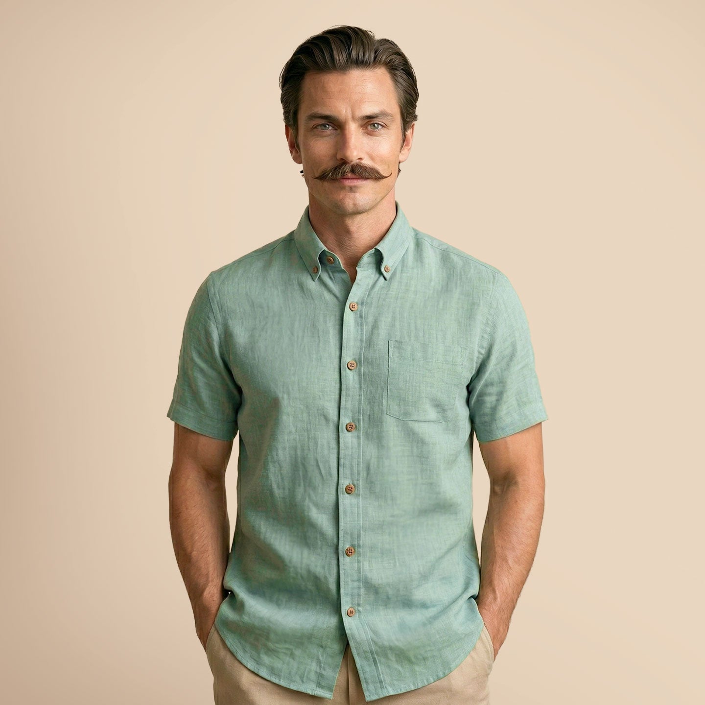 Breeze Linen Half Sleeves Shirt In Watercress