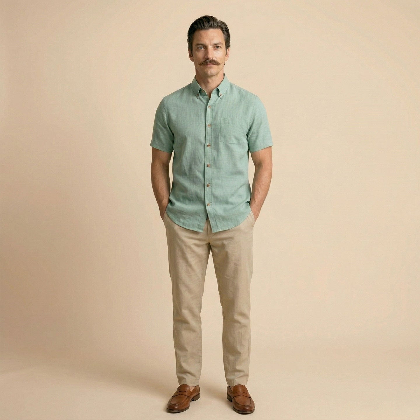 Breeze Linen Half Sleeves Shirt In Watercress