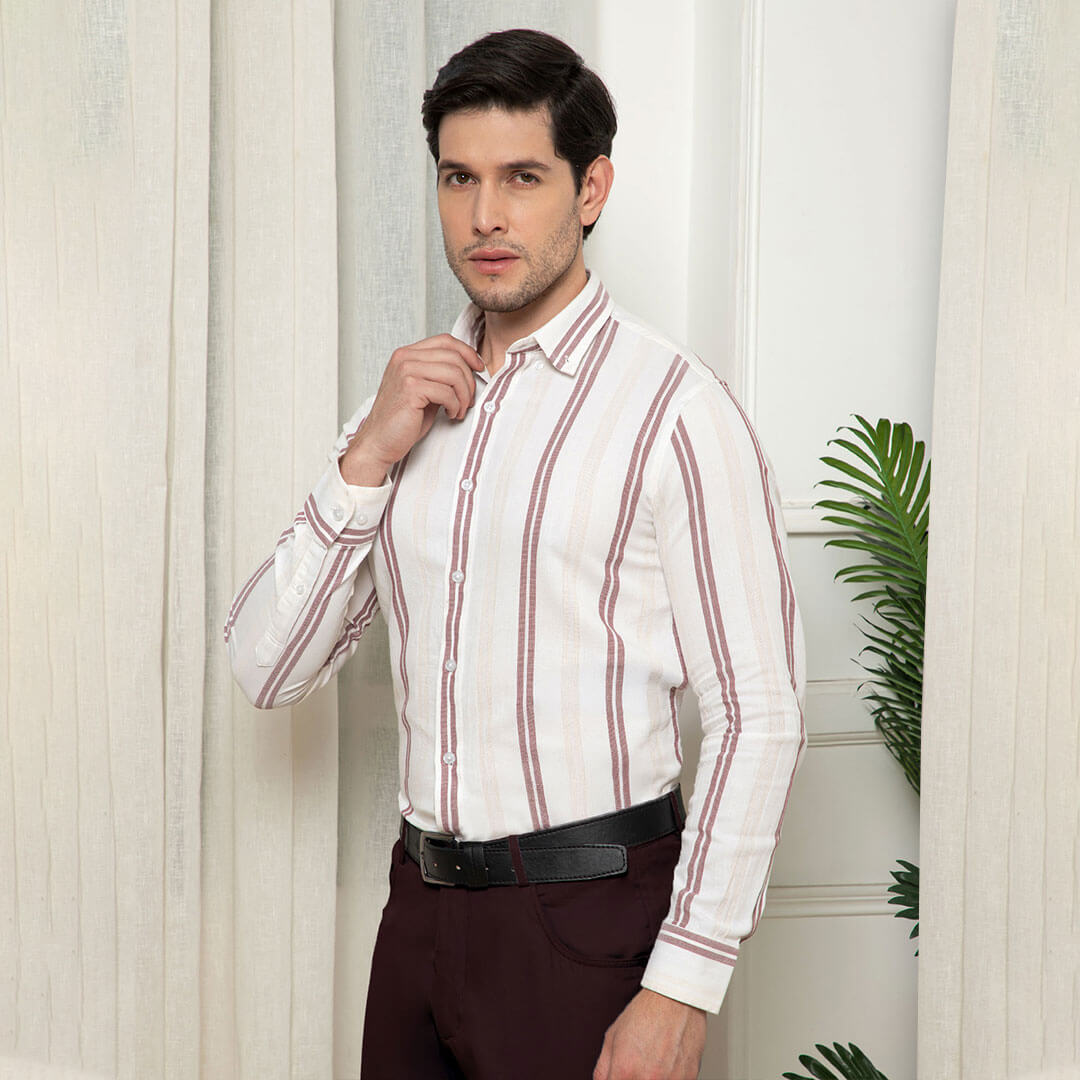 Weekend Look with Wine Stripe Shirt and Chinos by TFC
