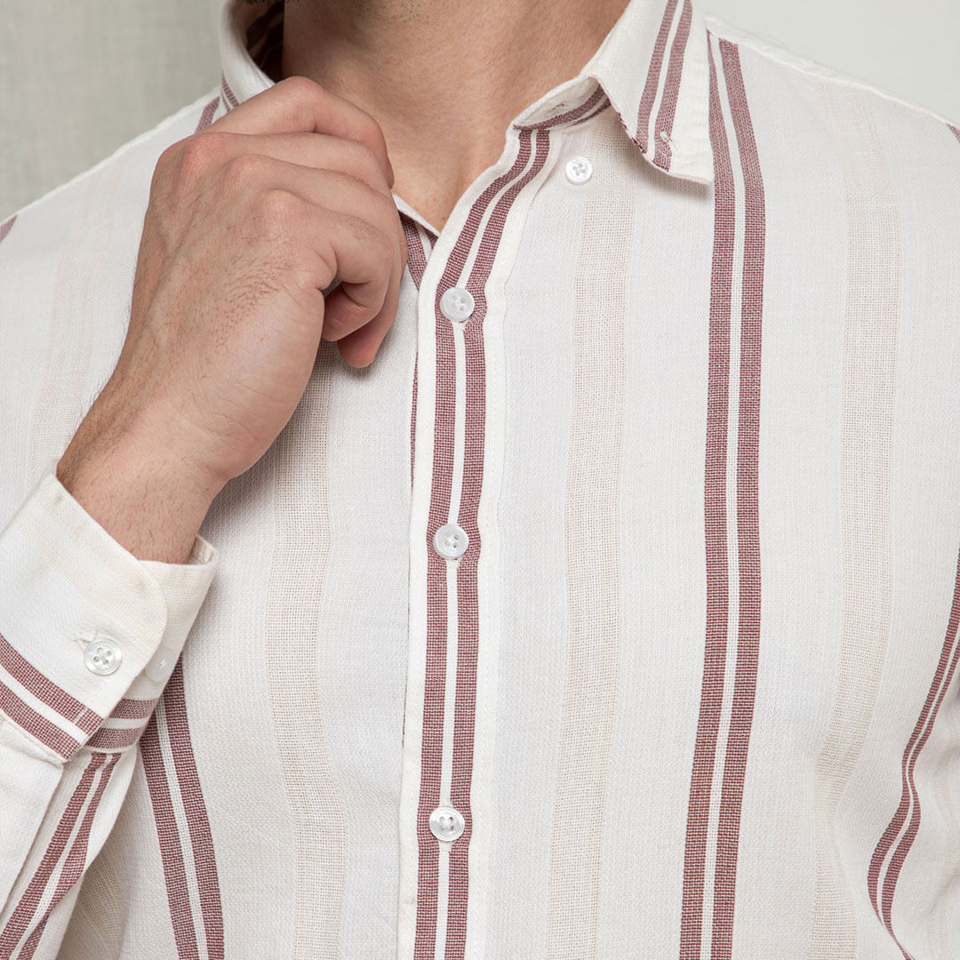 Smart Casual Wine Stripe Shirt with Long Sleeves by TFC