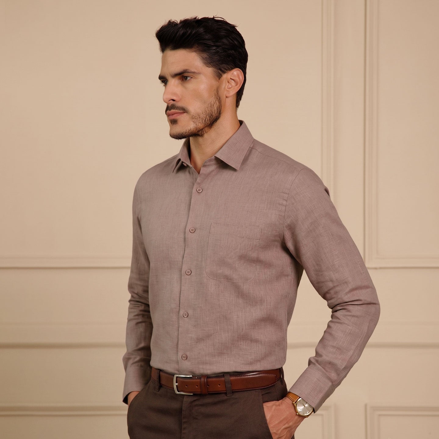 Cedar Pure Linen Full Sleeves Shirt In Pearl Rose