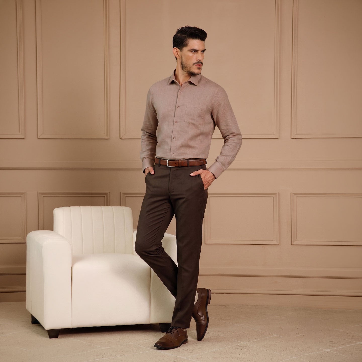 Cedar Pure Linen Full Sleeves Shirt In Pearl Rose