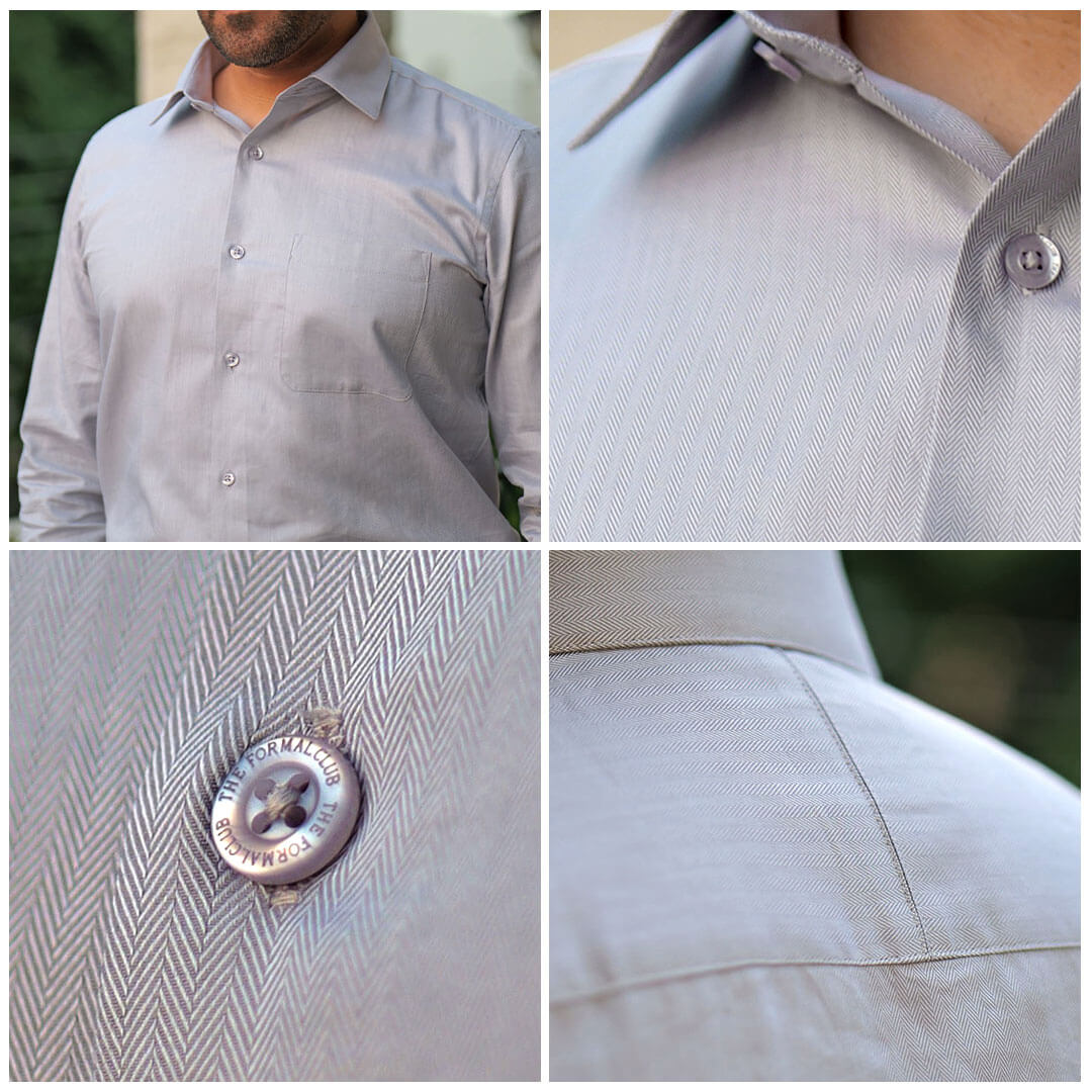 Imperial Herringbone 2 Ply Giza Shirt In Silver Grey